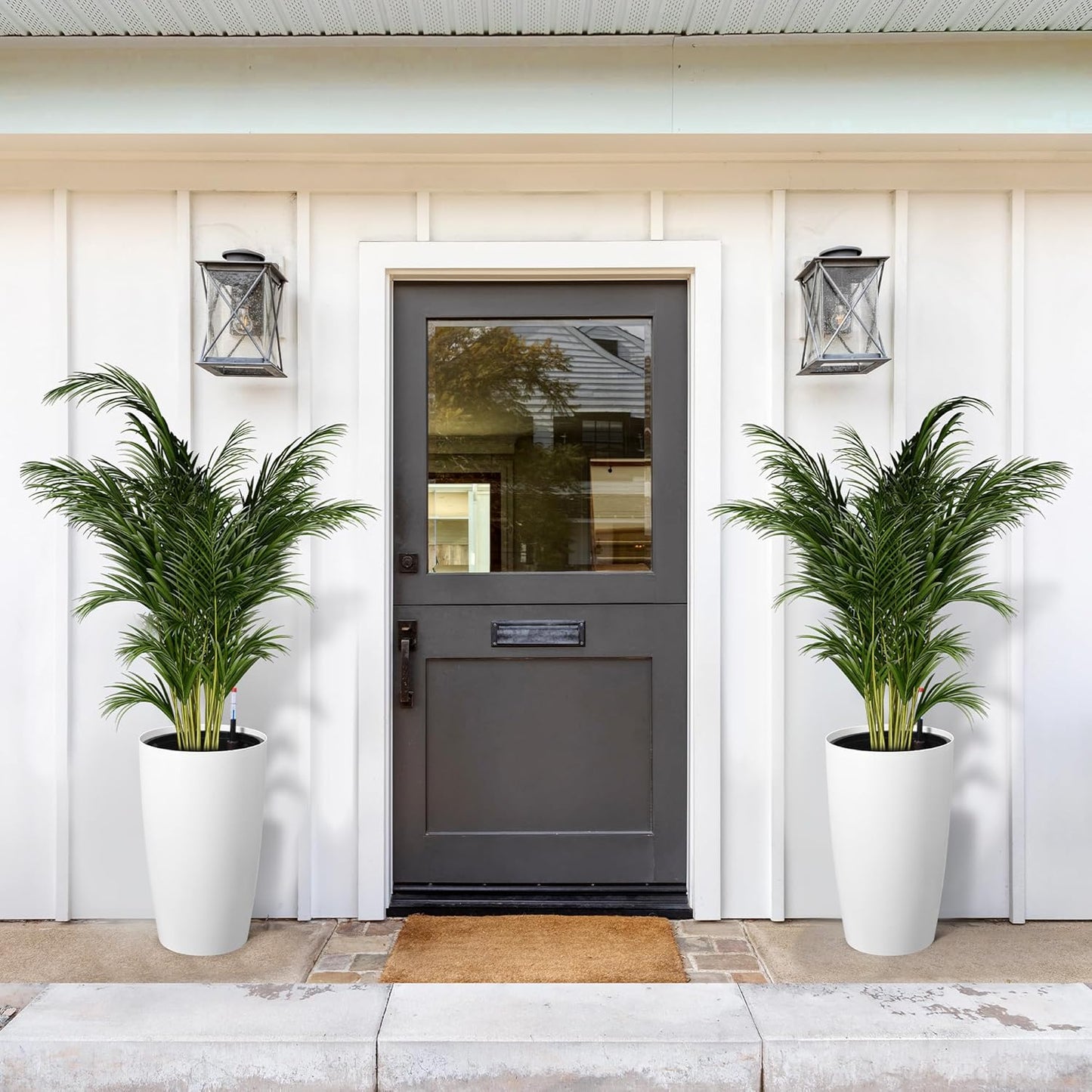 22" Tall Round Planter Set of 2, Self Watering Pots for Indoor Plants, Large Flower Pot Outdoor with Built-in Drainage and a Water Level Monitor, for Patio, Porch, Living Room, or Home Office, White