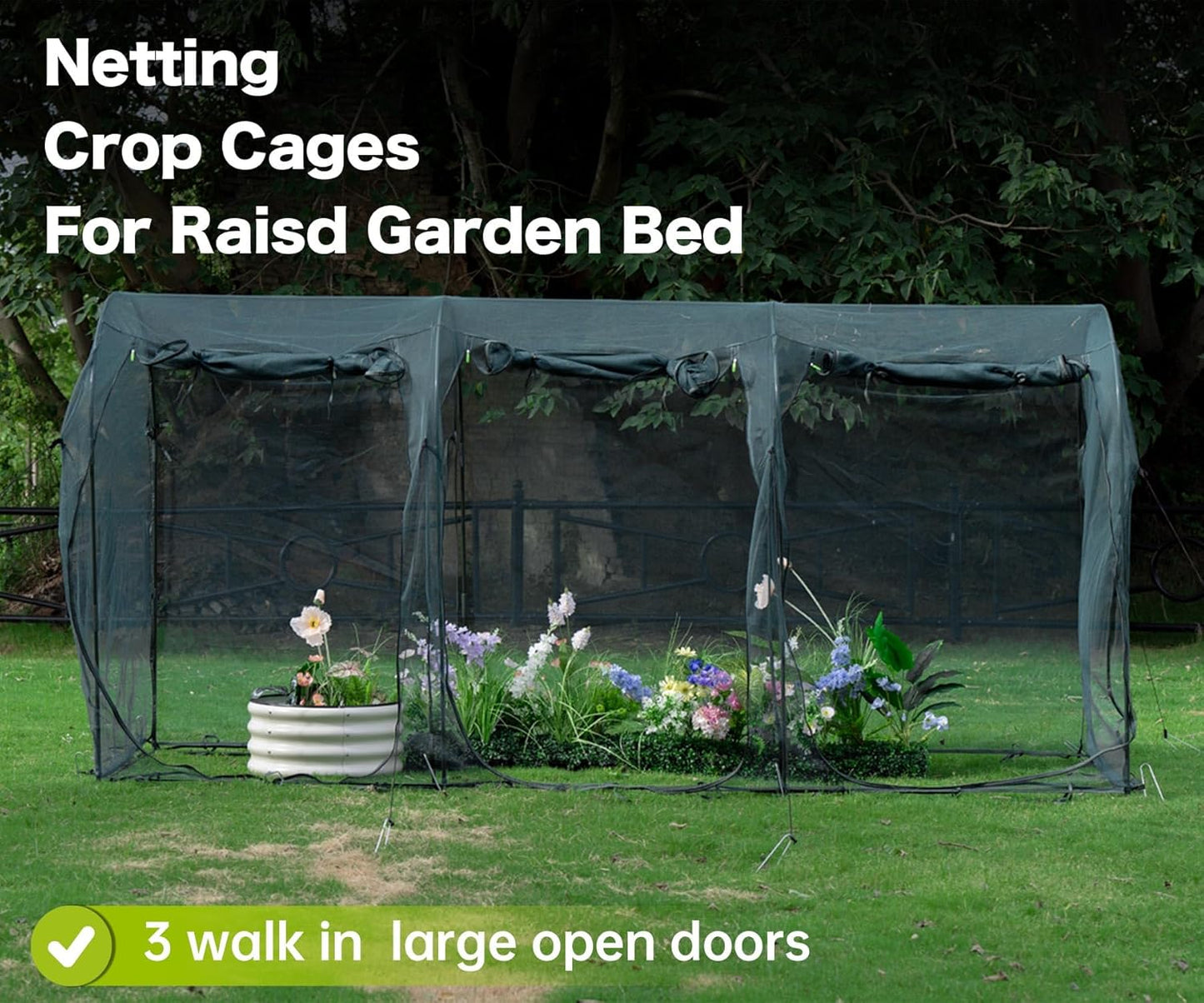 Poray Large 12.3X4FT Tunnel Plant Netting Cover,6FT Tall Crop Cage Tomato Netting for Vegetables&Fruits,Durable Gardening Net for Plant and Animals