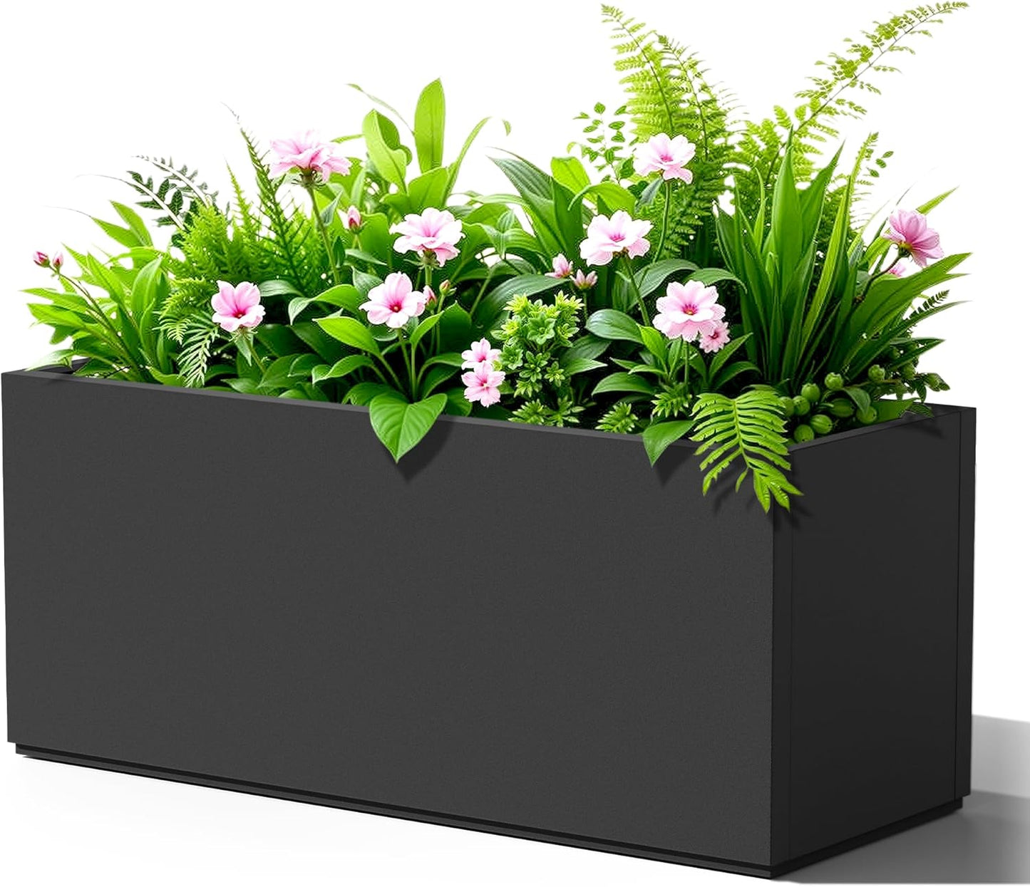 Rectangle Planter for Indoor & Outdoor, Tall and Long Planter Boxes with Drainage Holes, Mental Planter Box All-Weather Use for Plants, Flowers, 38" L x 15" W x 16.3" H, Black