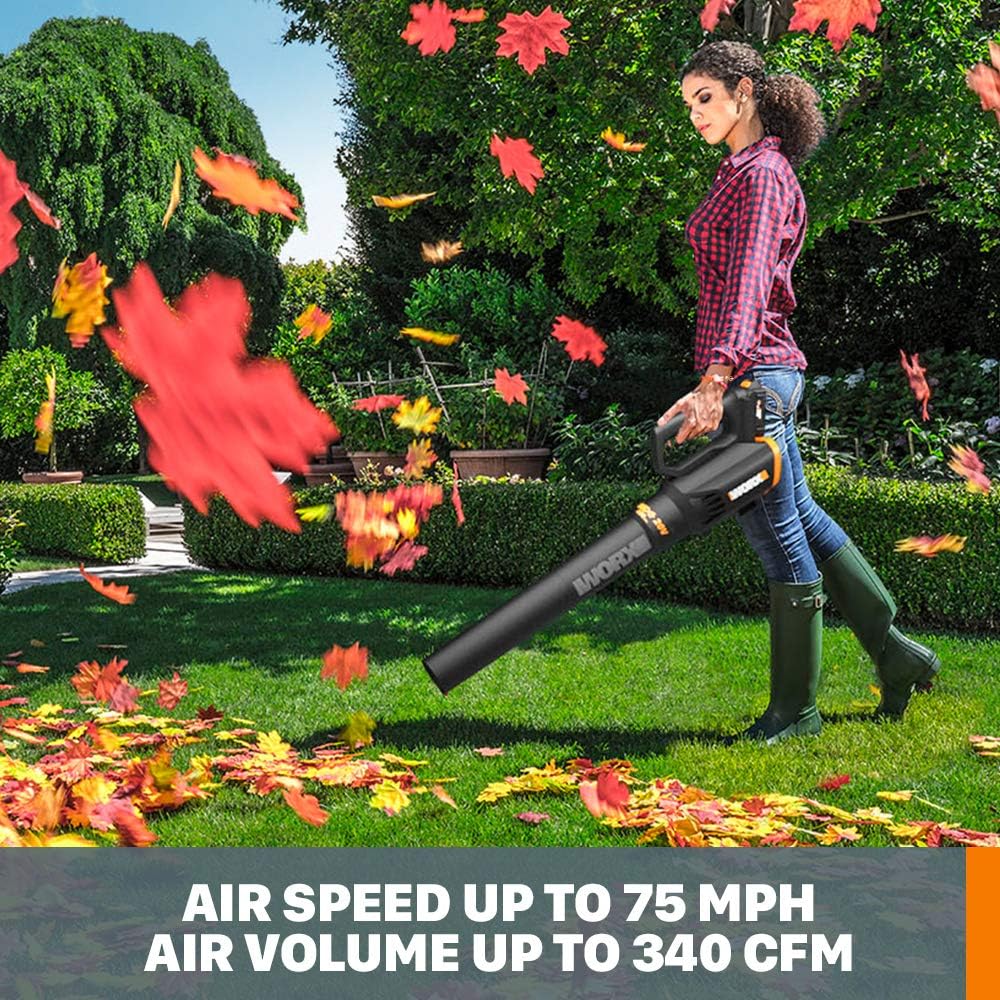 Worx 20V String Trimmer Cordless & Edger 3.0 + Leaf Blower Cordless with Battery and Charger Turbine, Black and Orange
