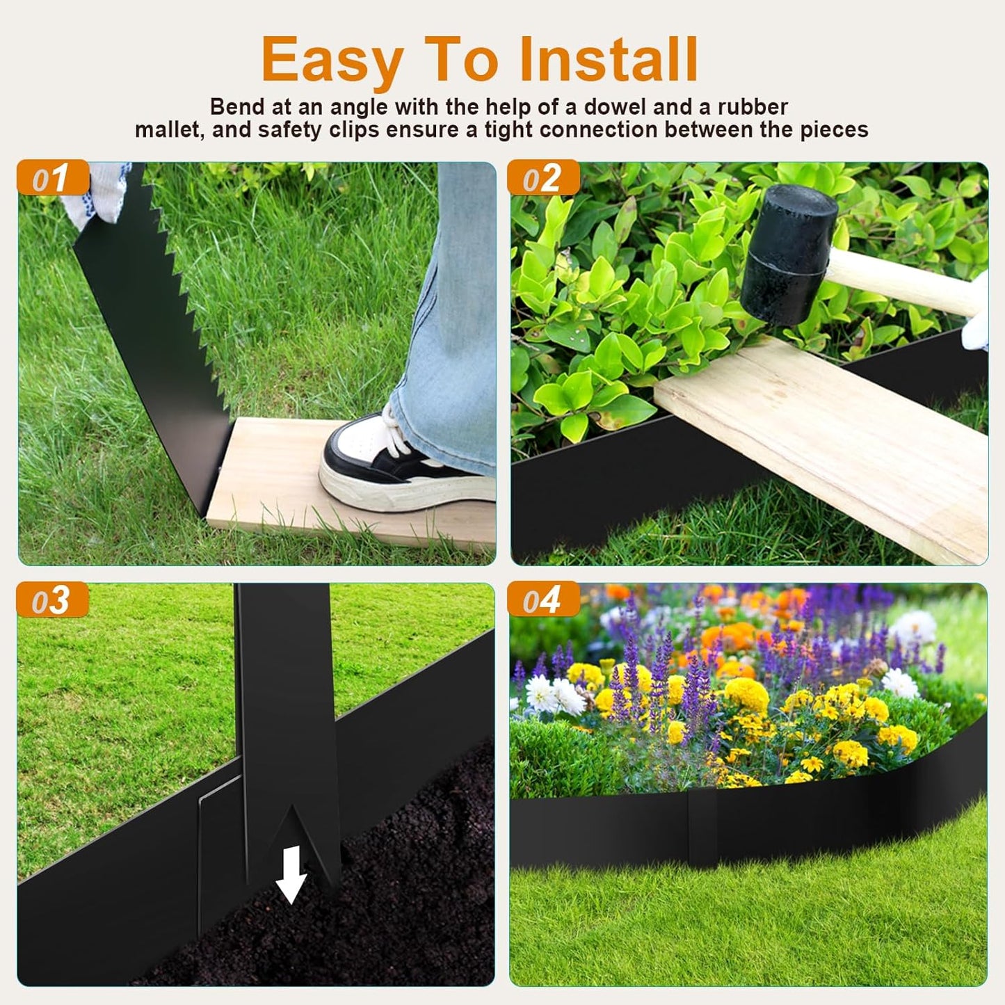 Steel Landscape Edging 40 Inch Strips, Steel Edging 4 Inch Depth, 6 Pack Hammer in Landscape Edging, Metal Landscape Edging, Metal Edging for Landscaping