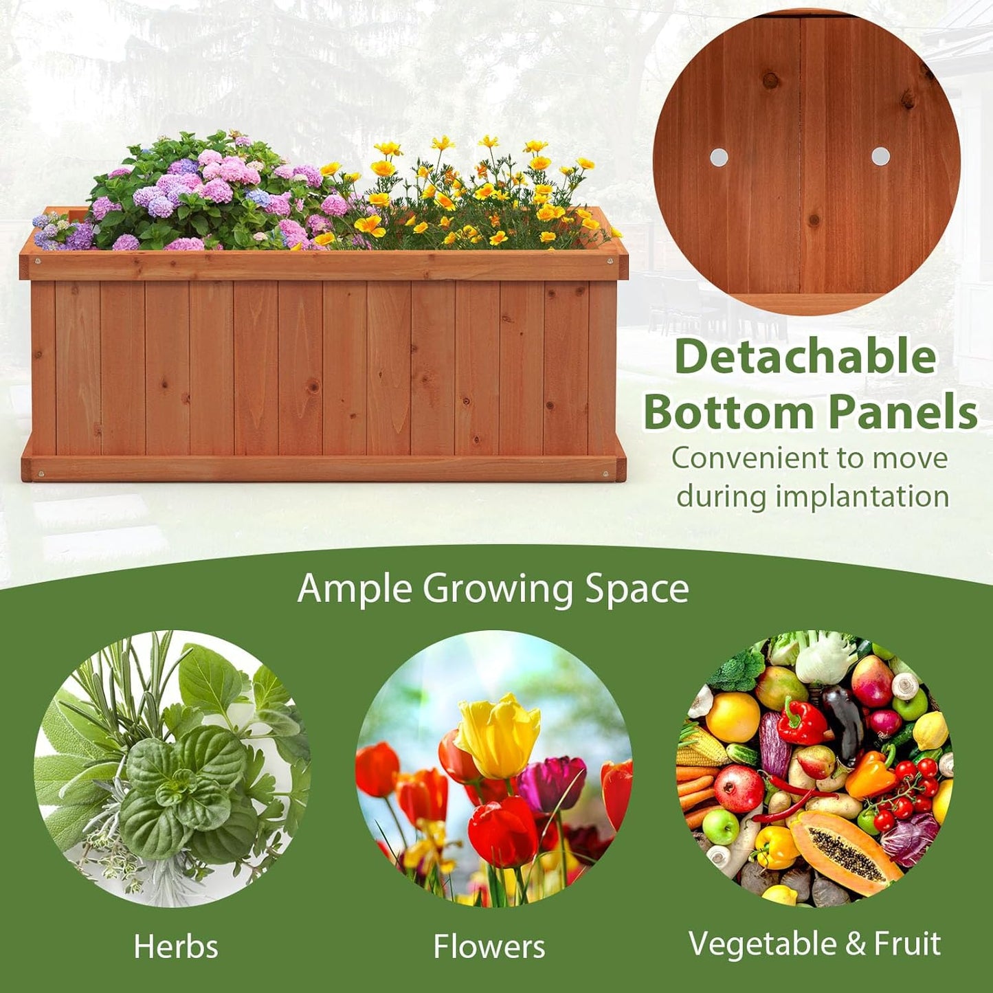 Giantex Raised Garden Bed, 31”x14”x12” Wooden Planter Box with 4 Drainage Holes & Detachable Bottom Panels, Elevated Flower Bed, Rectangular Plant Container for Vegetables, Herbs & Fruits, Orange