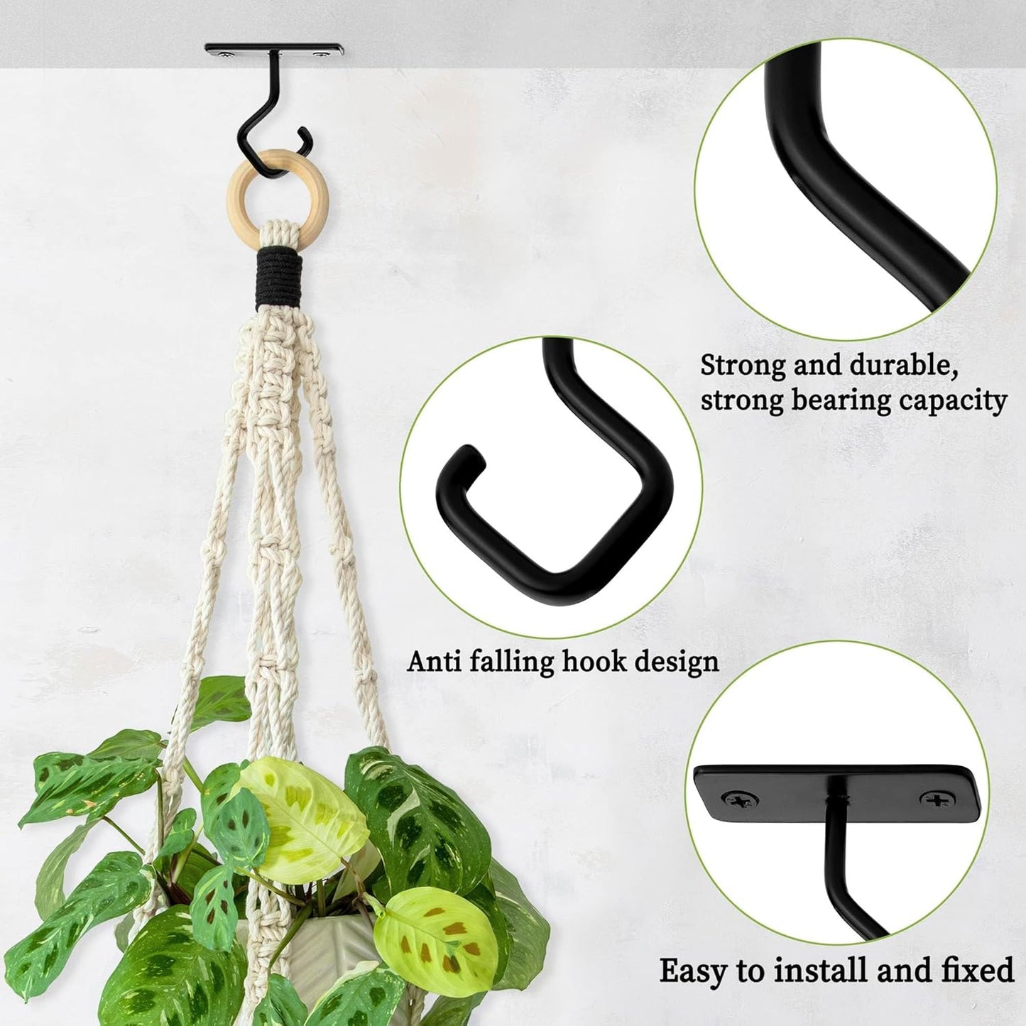 Ceiling Hooks for Hanging Plants: Iron Plant Bracket for Wall Mount - Metal Plant Hanger Indoor Hooks - 4 Pack