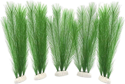 BEGONDIS Aquarium Decorations 5Pcs Fish Tank Artificial Green Water Plants Made of Silk Fabrics Plastic