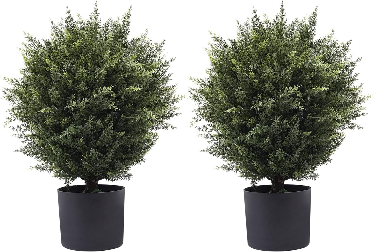 21” Artificial Cedar Outdoor Artificial Shrub Sunlight Resistant Leafy Potted Plant for Indoor Porch of Home and Office Artificial Outdoor Tree 2 Pieces a Set Topiary Trees