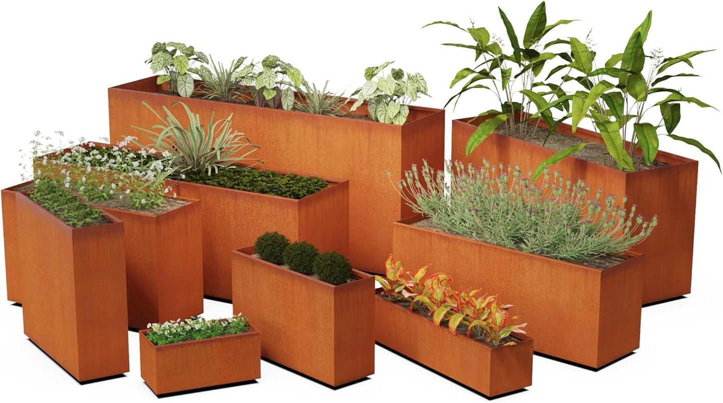 Large Rectangular Planter for Outdoor Plants – 36-Inch Corten Steel Planter Box | Heavy Duty Metal, Modern Rustic Finish | Made in USA, Fully Assembled