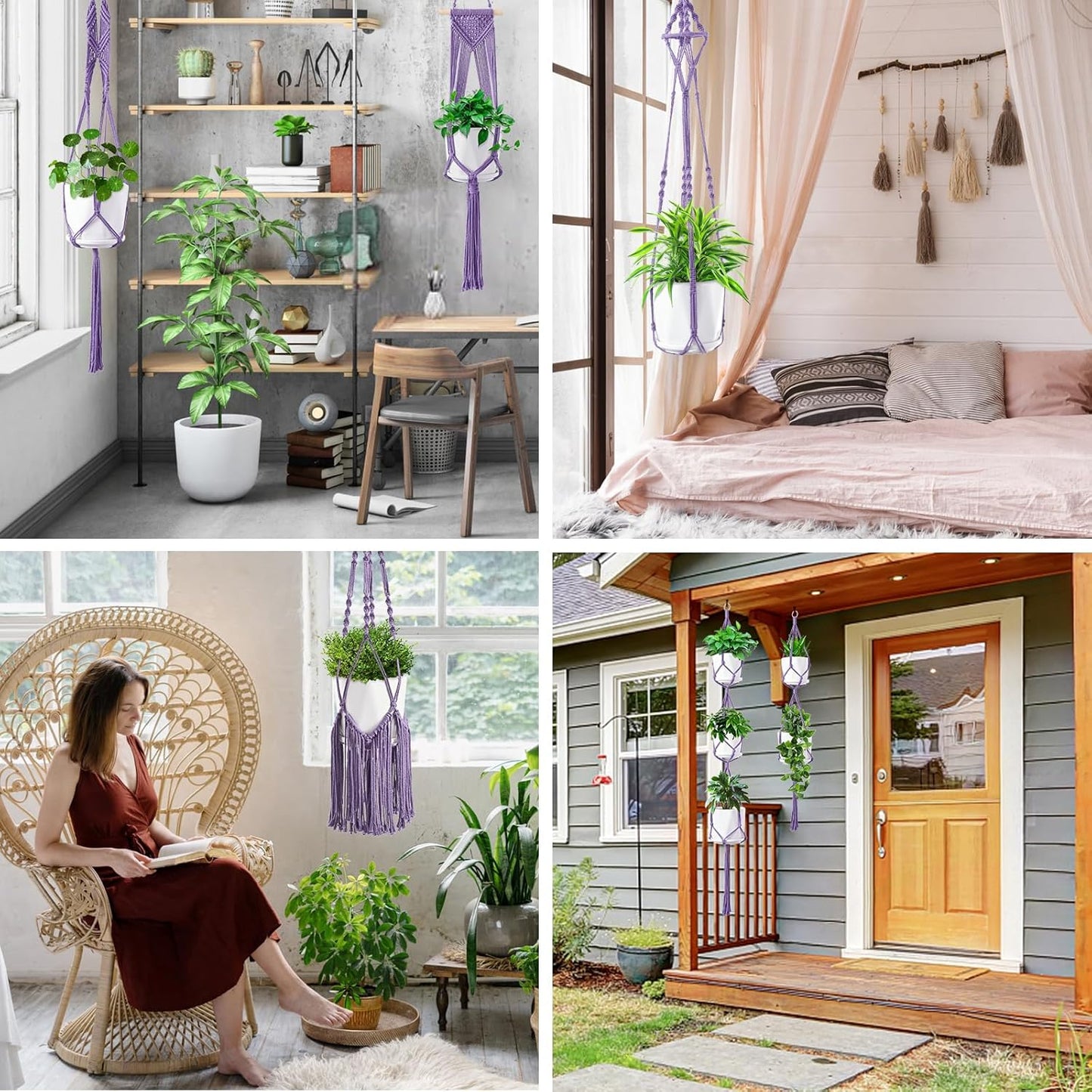 Macrame Plant Hangers, 6Pack Hanging Planters for Indoor Plants w/ 6 Set Hangers Kit Handmade Macromay Plant Hangers Indoor Flower Pots Holder Stand for Boho Home Décor (POTS NOT Included)