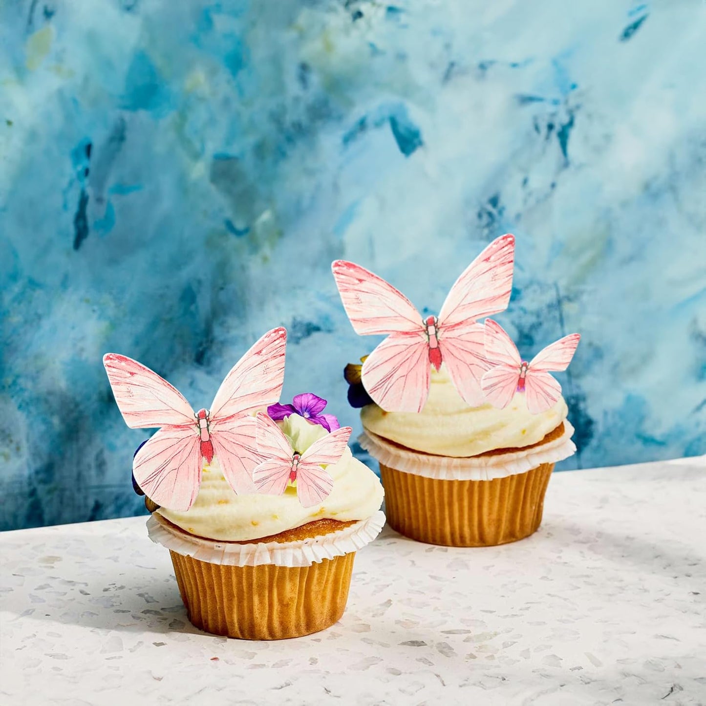 Ephlyn 72Pcs Edible Butterflies for Cake Decorating Pink Butterfly Cake Decorations Pink Butterflies Cupcake Toppers for Wedding Birthday Anniversary Flower Themed Party Supplies