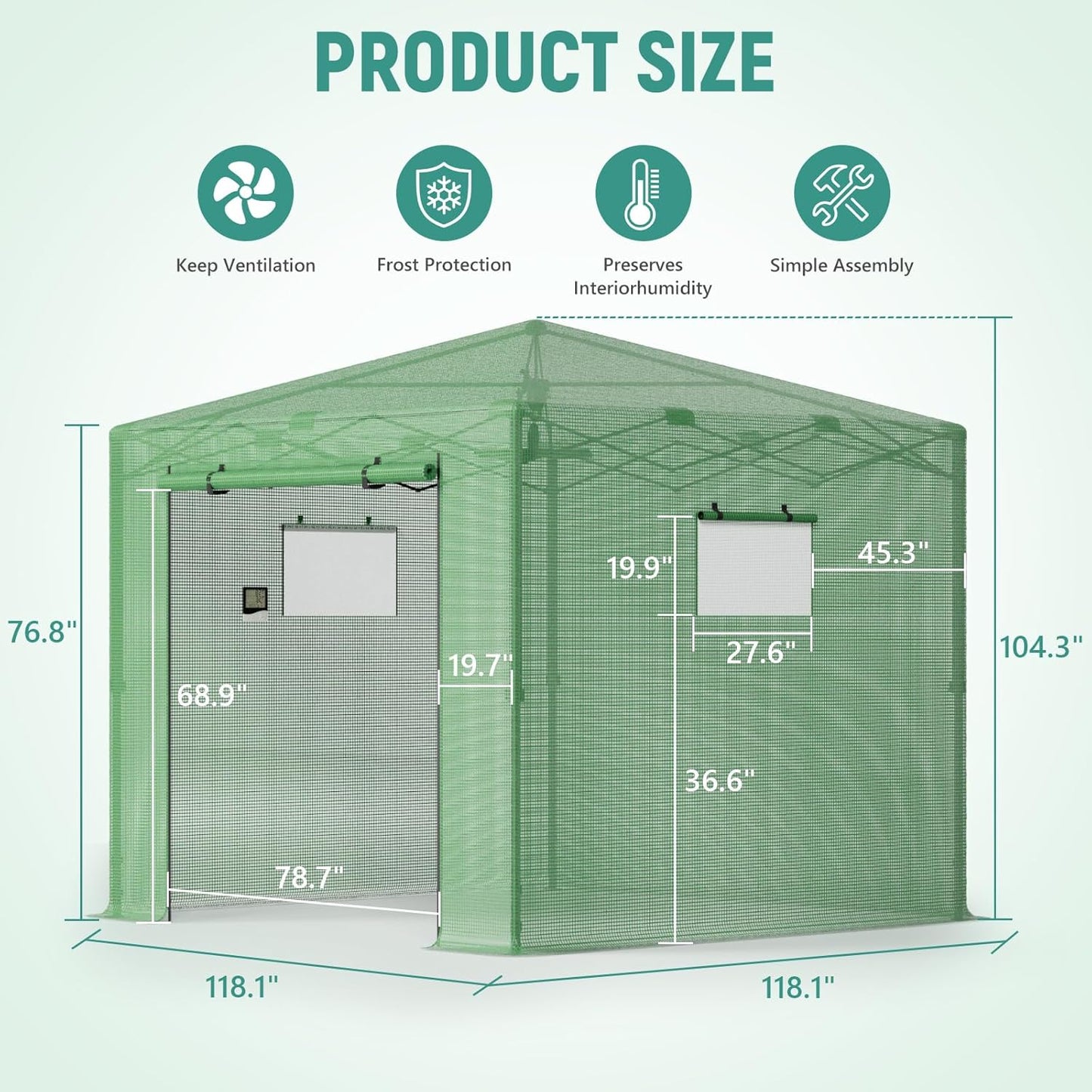 Pop Up Greenhouse 10x10FT, Pop Up Green House for Outdoors, Portable Greenhouses, Walk-in Greenhouses, Popup Greenhouse Kit, Easy Set Up