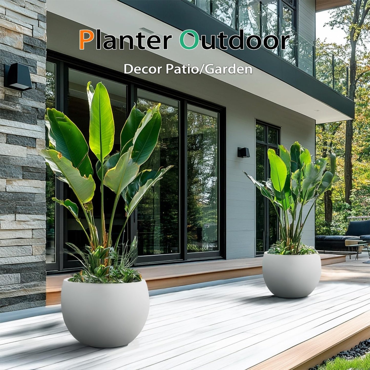 Ball Concrete Planter Outdoor Indoor, Large Tall Cement Plant Pots for Trees Flowers (Gray, 18 inch)