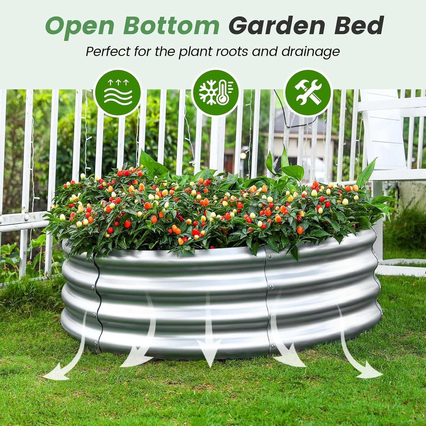 Land Guard 3×3×1ft Galvanized Raised Garden Bed Kit, Round Galvanized Planter Raised Garden Boxes Outdoor, Large Metal Raised Garden Beds for Vegetables, Silver
