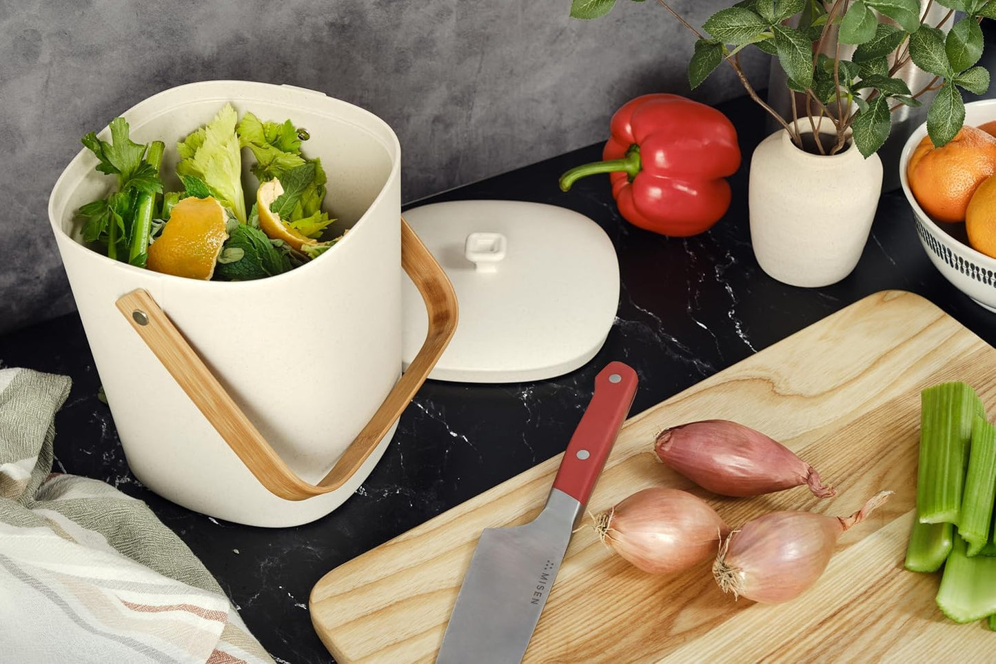 Bamboozle Countertop Compost Bin Kitchen | 1 Gallon | Odorless Composting Bin with Filters | Indoor Compost Bin with Lid | Plant Based Kitchen Composter for Food Scraps & Waste Recycling