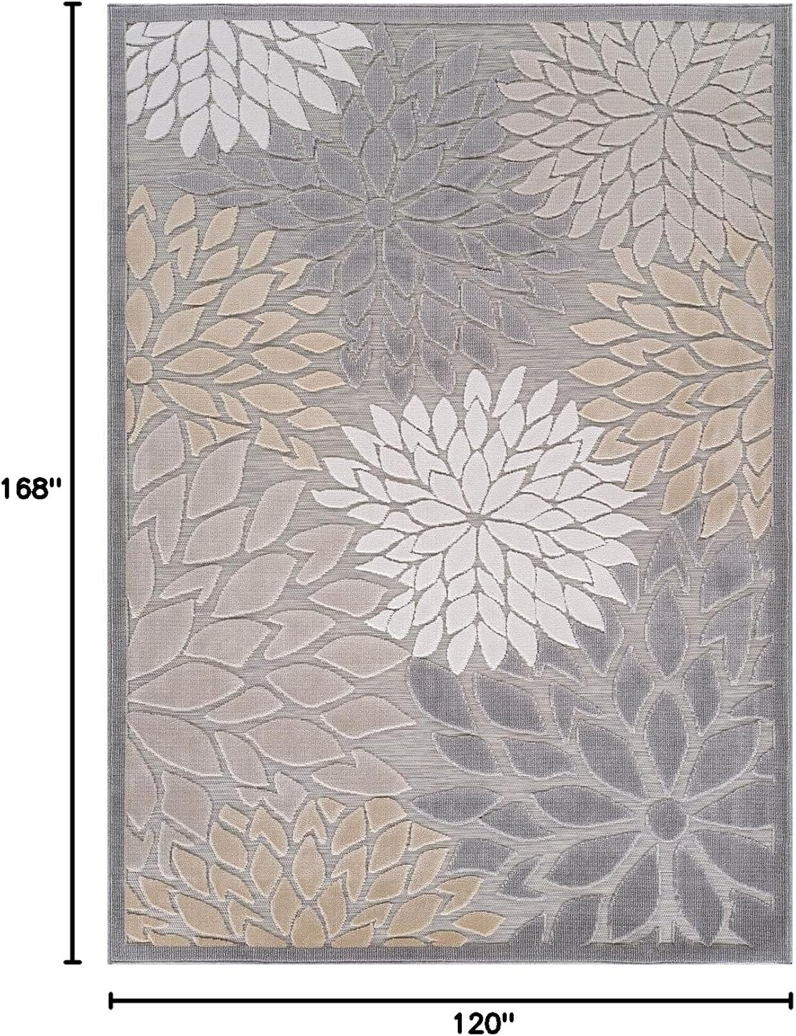 Beverly Rug Outdoor Rug 10x14 Large Modern Floral Tropical Area Rugs for Indoor and Outdoor Patio Easy to Clean Non Shedding Living Room Porch Garden Washable Outside Carpet (10 x 14 Gray)