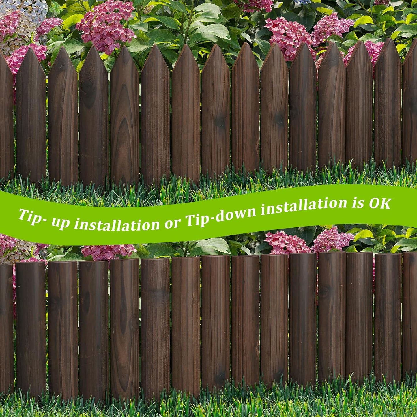 Wood Garden Edging Border Wooden Short Fence Landscape Edging Anti Corrosive Lawn 47.2" L X 11.8" H (2PACK)