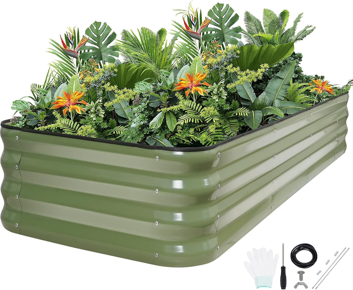 5-in-1 Adjustable Raised Garden Bed Kit | Galvanized Planter Boxes for Vegetables, Flowers | 12" Tall, Multiple Sizes (8x3x1ft, 9x2x1ft, 10x1x1ft, 6x5x1ft, 7x4x1ft) | Outdoor Metal Raised Bed, Green