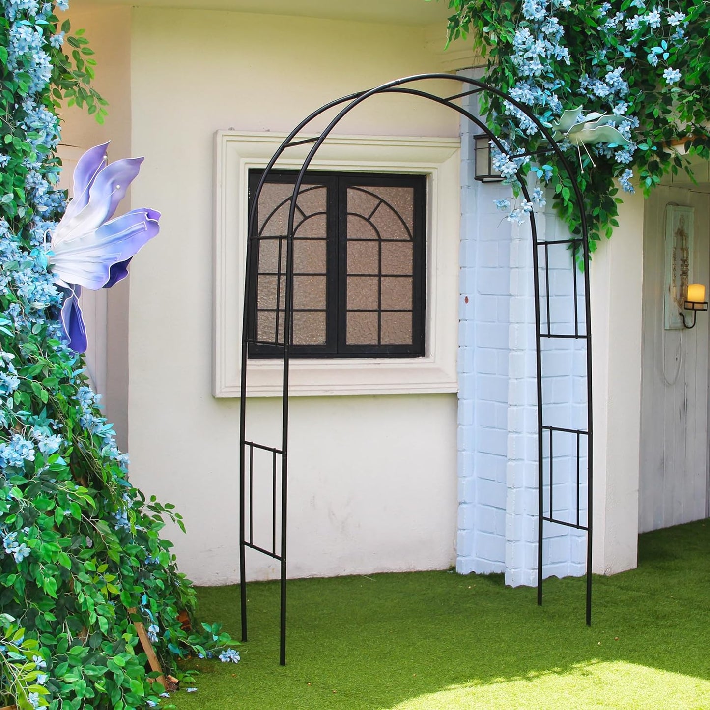 Metal Pergola Arbor Trellis, 7 Feet High x 4 Feet Wide, Garden Arch for Various Climbing Plant Wedding Garden Lawn Backyard Arch Bridal Party Decoration Arbor