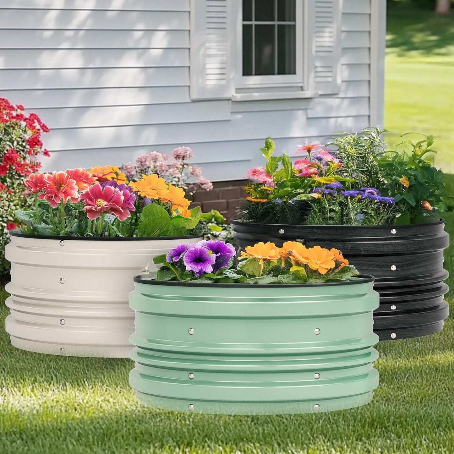 WORKPRO 3Pcs 2x2x1ft Galvanized Raised Garden Bed Set, Rust & Corrosion Protection, Easy Assembly, Safe Edge, Ideal for Vegetables & Flowers, Green