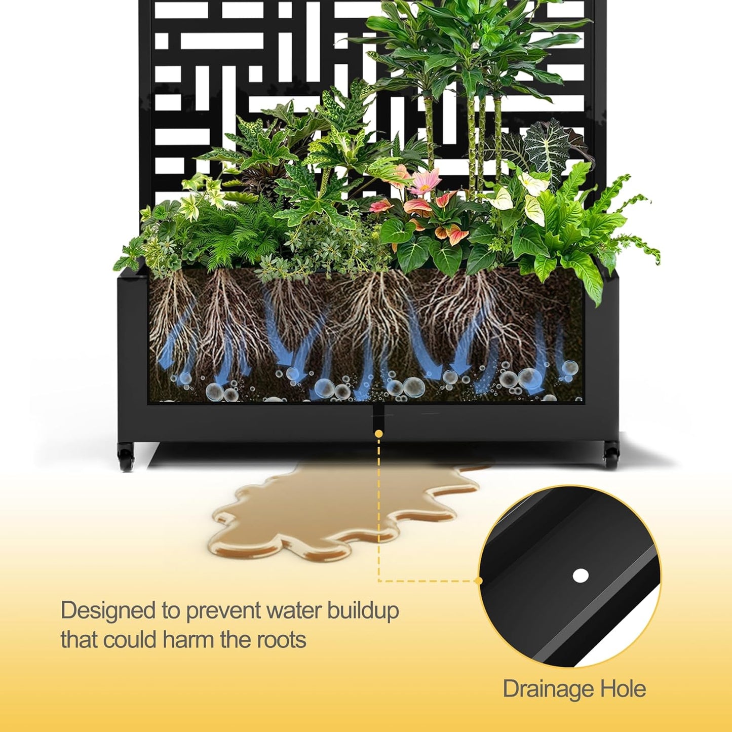 Raised Garden Bed with Trellis and Wheels,73"x35"x16" Metal Raised Garden Bed,Black Modern Metal Planter with Climbing Trellis for Vines & Vegetables