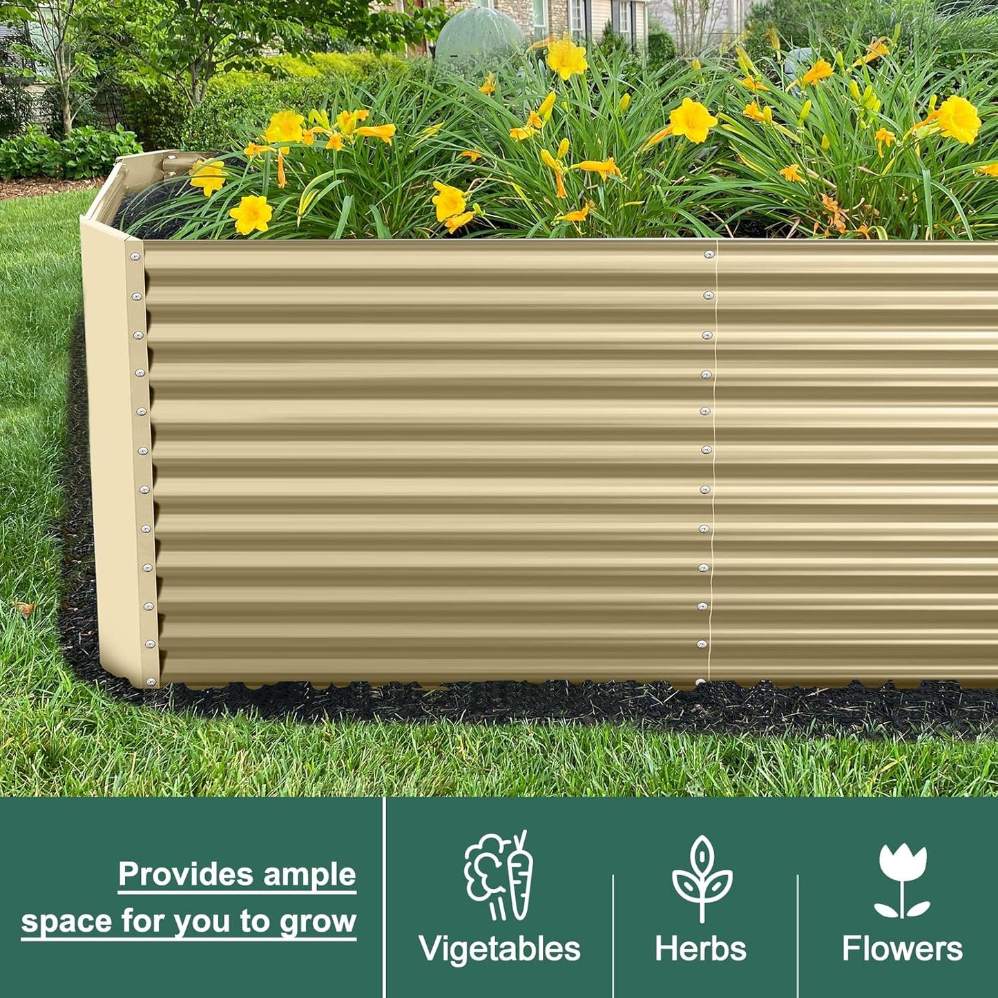 Land Guard 6x3x3ft Rectangular Galvanized Raised Garden Beds, Large-Capacity Metal Planter Box Outdoor, Durable Deep Raised Garden Bed 3ft Tall, Raised Beds for Gardening Vegetables, Cream Yellow
