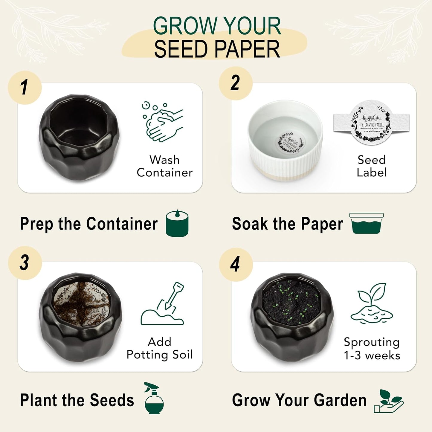 The Growing Candle, Mint & Eucalyptus Scented, 13oz Ceramic Pot, Aromatherapy Candles, 100% Soy, Emma