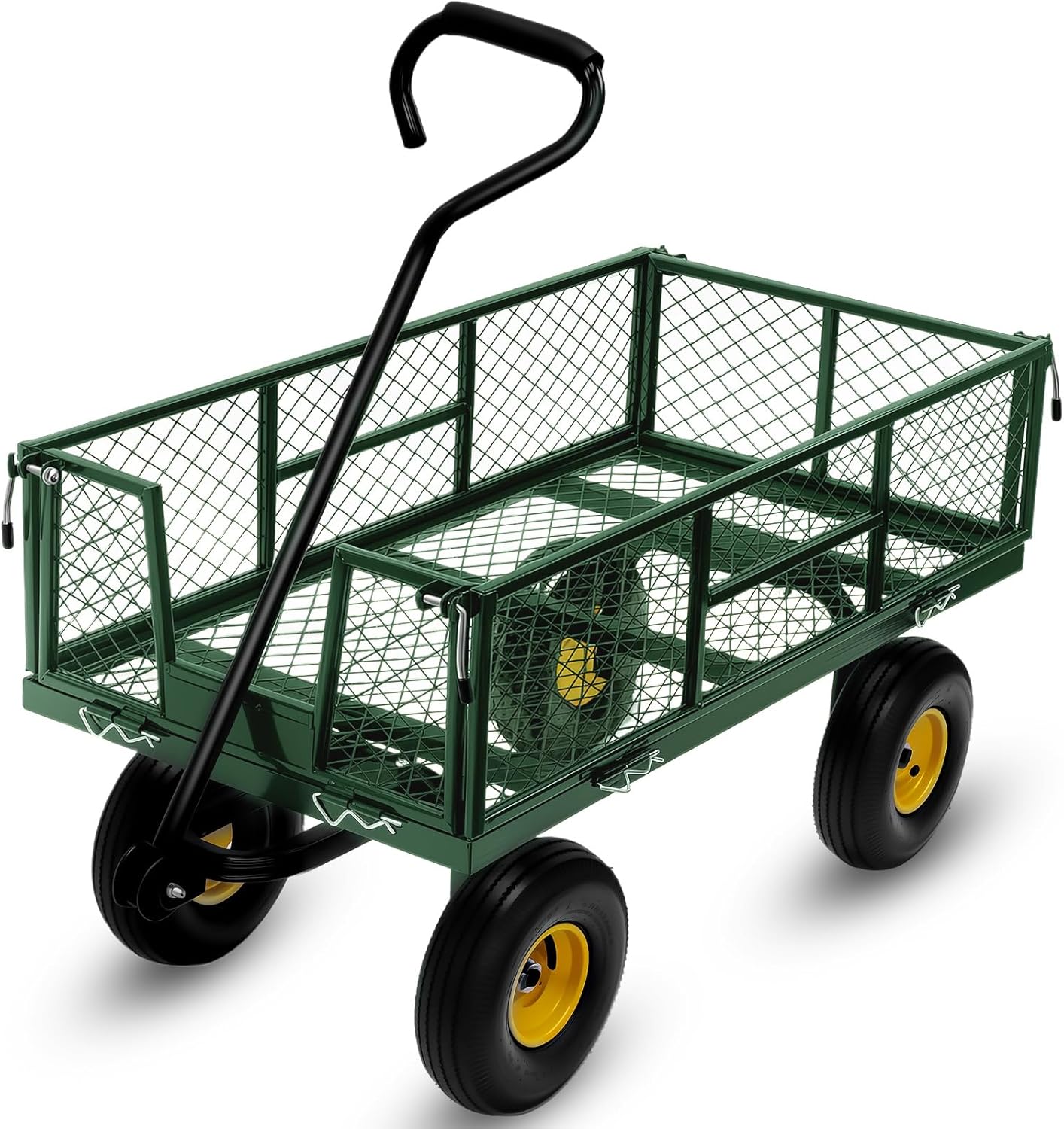 Steel Garden Cart, 2-in-1 Heavy Duty Utility Wagon 900 LBS Capacity Carts with Removable Mesh Sides to Convert into Flatbed, 240° U-Turn 10" Pneumatic Tires Garden Wagon for Lawn Camping Farm Yard