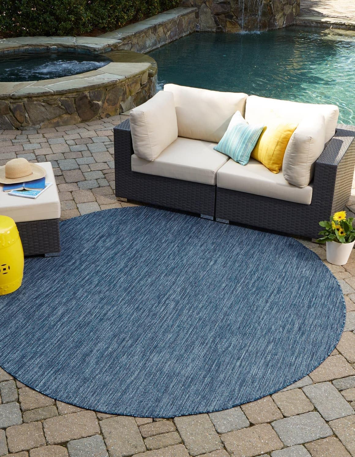 Unique Loom Outdoor Solid Collection Area Rug (10' Round Blue/Navy Blue)