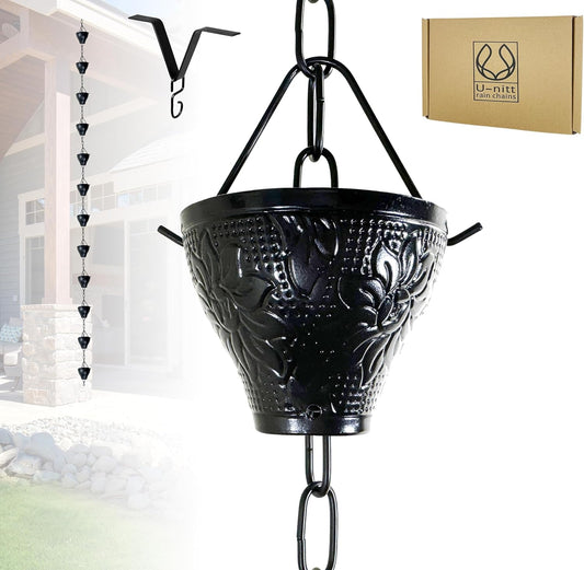 U-nitt Rain Chain Water Collection for Gutters, Rainwater Catcher & Diverter, 8.5 FT Chains for Outside Garden, Sunflower Cups, Roof Downspout, Works with Heavy Rain, w/Gutter Clip for Rainchains