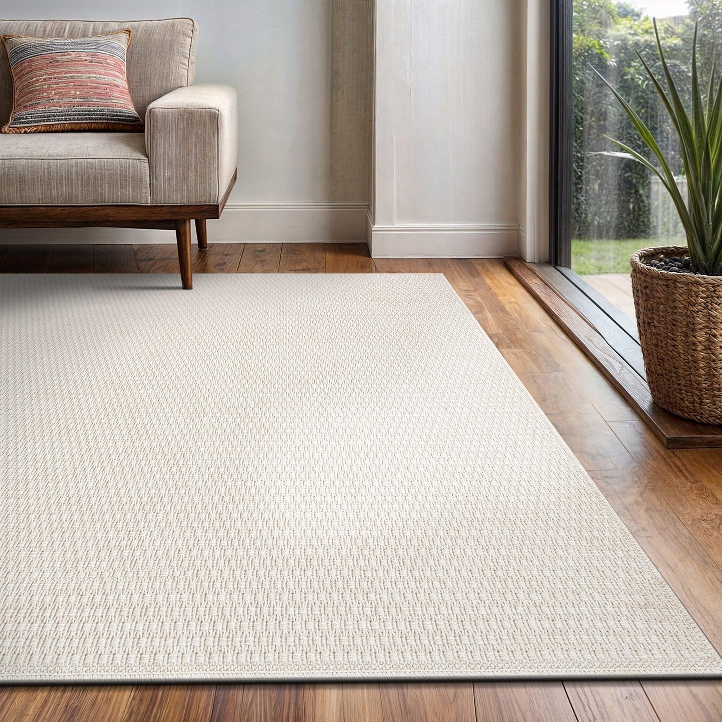 Easy Jute Rug 8x10 Indoor Outdoor Natural Rugs Solid Fiber Rug Woven Area Rug Boho Easy Clean Inside Carpet for Living Room Bedroom Dining Room Hallway or Outdoor Patio Porch (8 X 10 Bone)