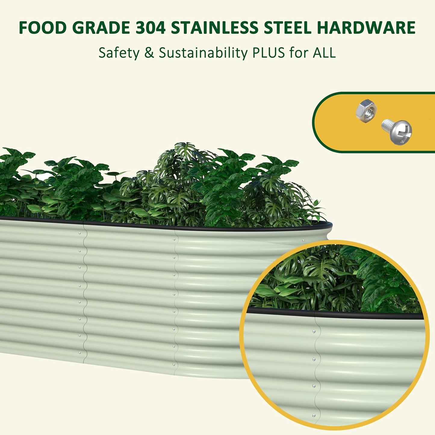 MUPATER Galvanized Raised Garden Bed 8x2x2ft, 9-in-1 Metal Raised Planter Box with 2 Aluminum Support Rods, Oval Outdoor Raised Garden Bed for Vegetable, Flower, Backyard and Patio, Cream White