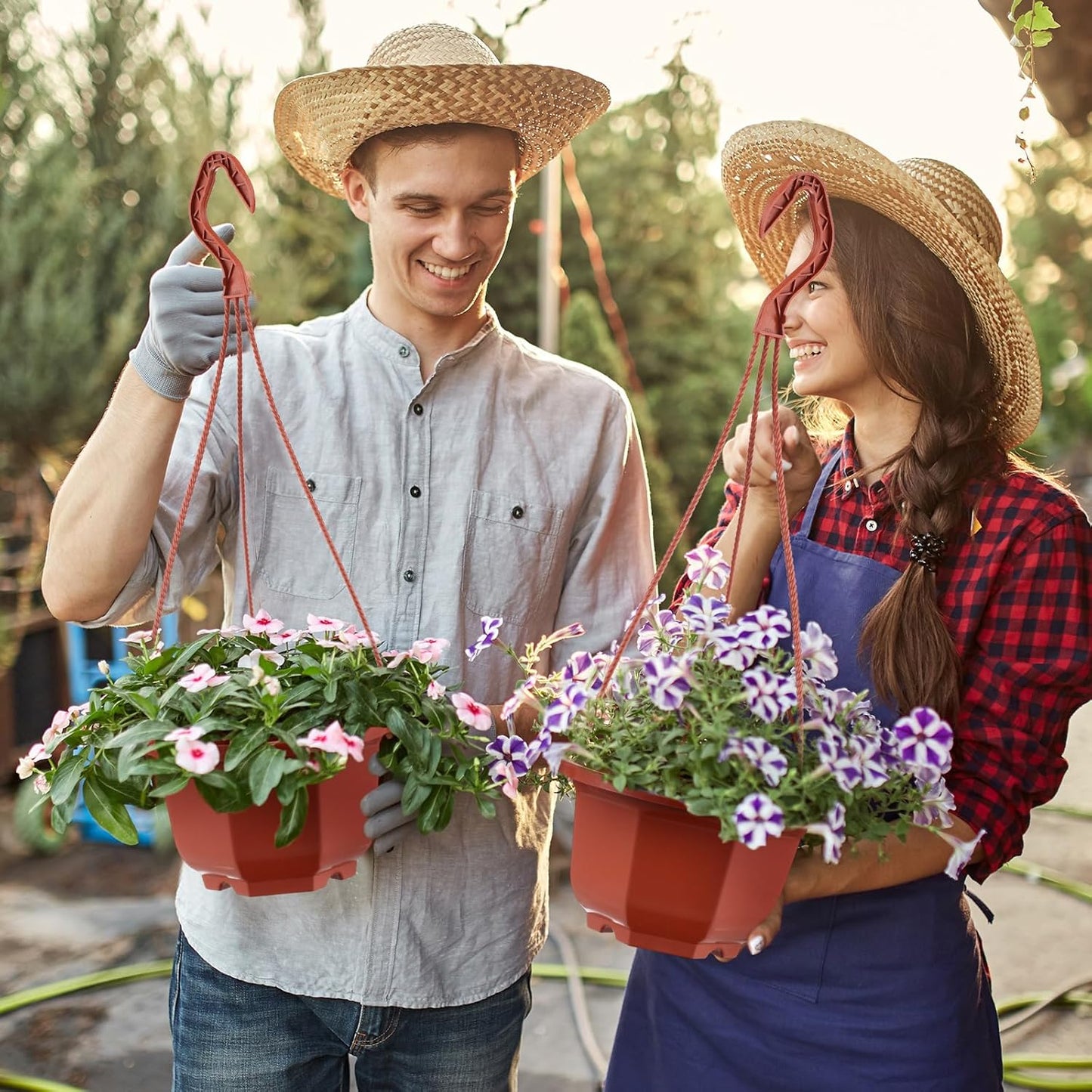 Roshtia 24 Pcs Hanging Plastic Planter Pot with Hook Flower Pots Baskets Hanging Nursery Planter Holder for Outdoor Indoor Plant Garden(Brown,6 Inch)