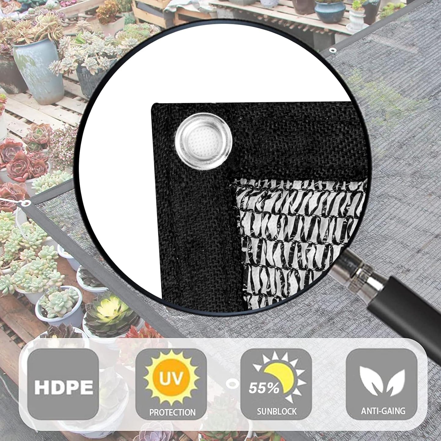 LOVE STORY 6.5x6.5FT 55% Black Shade Cloth Sun Shade Net with Grommets Sunblock Net Mesh Tarp for Garden,Plants Cover,Greenhouse and Patio