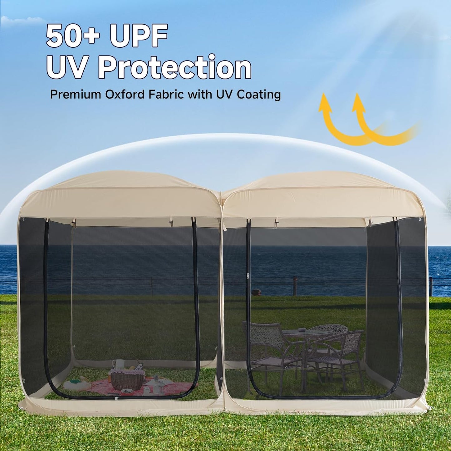 Alvantor Screen House Gazebo, 6-10-15 Person Pop Up Igloo Screened Canopy Tent with Mosquito Netting Sides, Instant UV Resistant Sun Shelter for Garden, Patio, Backyard