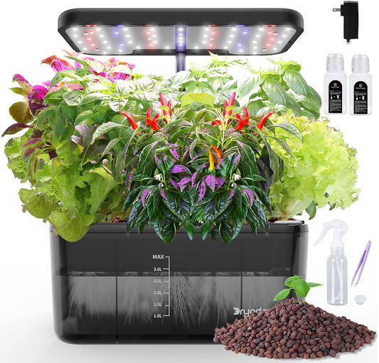 Indoor Herb Garden Kit, Hydroponic Growing System with LED Grow Light Quiet Water Pump for Home Kitchen Office Healthy Fresh Herbs Vegetables, Gift Ideas for Women Men