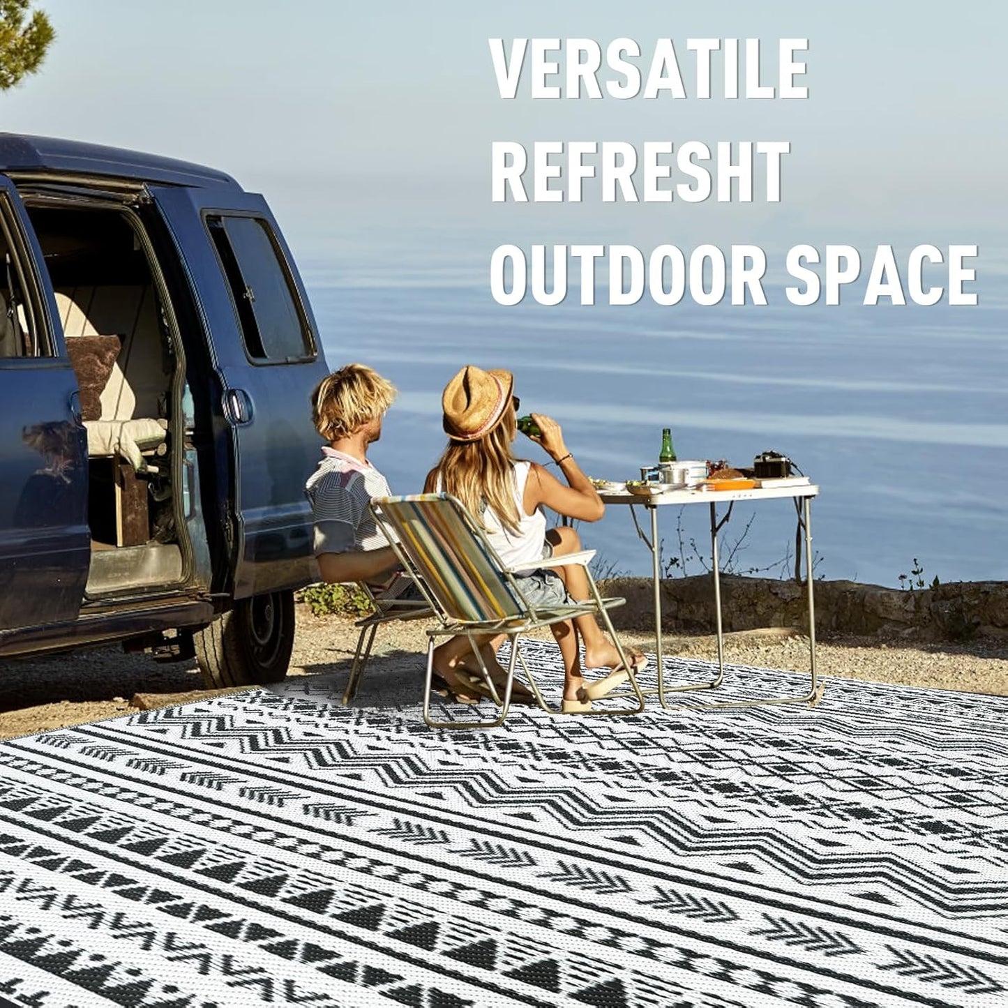 WILDROOTS 4x6 Feet Black and White Plastic Outdoor Rug, Stain Resistant Waterproof Reversible Outdoor Patio Rug, Fade Resistant Camping Rug