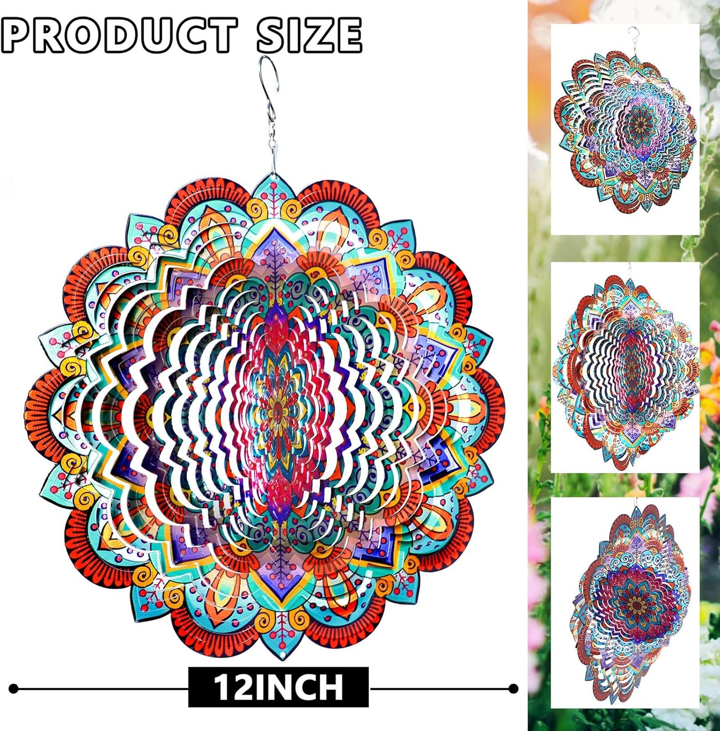 Goolyrusim Wind Spinner Mandala Sunflower, Wind Spinners for Yard Garden, 12in 3D Hanging Wind Sculpture Kinetic Metal Art Decor, Outdoor Decoration Ornament Mandala/Housewarming Gifts for Women/Men