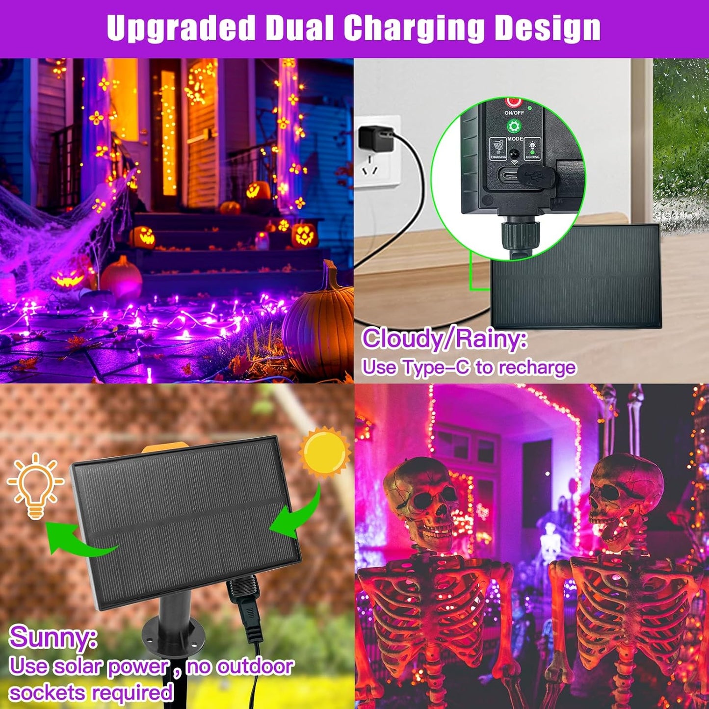 LitHome 100LED Solar Christmas Lights Outdoor, 33FT 34Colors Solar/USB String Lights Waterproof with Remote, 102 Modes Color Changing Halloween String Light Dimmable for Indoor Xmas Tree Party Decor