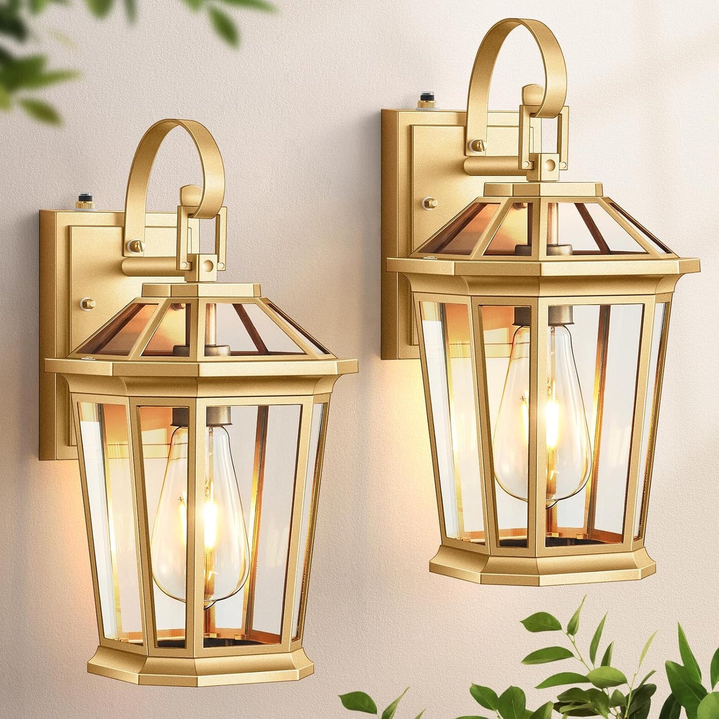 VIANIS Dusk to Dawn Outdoor Wall Lanterns, Modern Golden Exterior Lighting Fixtures Wall Mount Sconces, 100% Aluminum Waterproof Gold Porch Lights, Outside Coach Lantern for House Patio Garage, 2-Pack