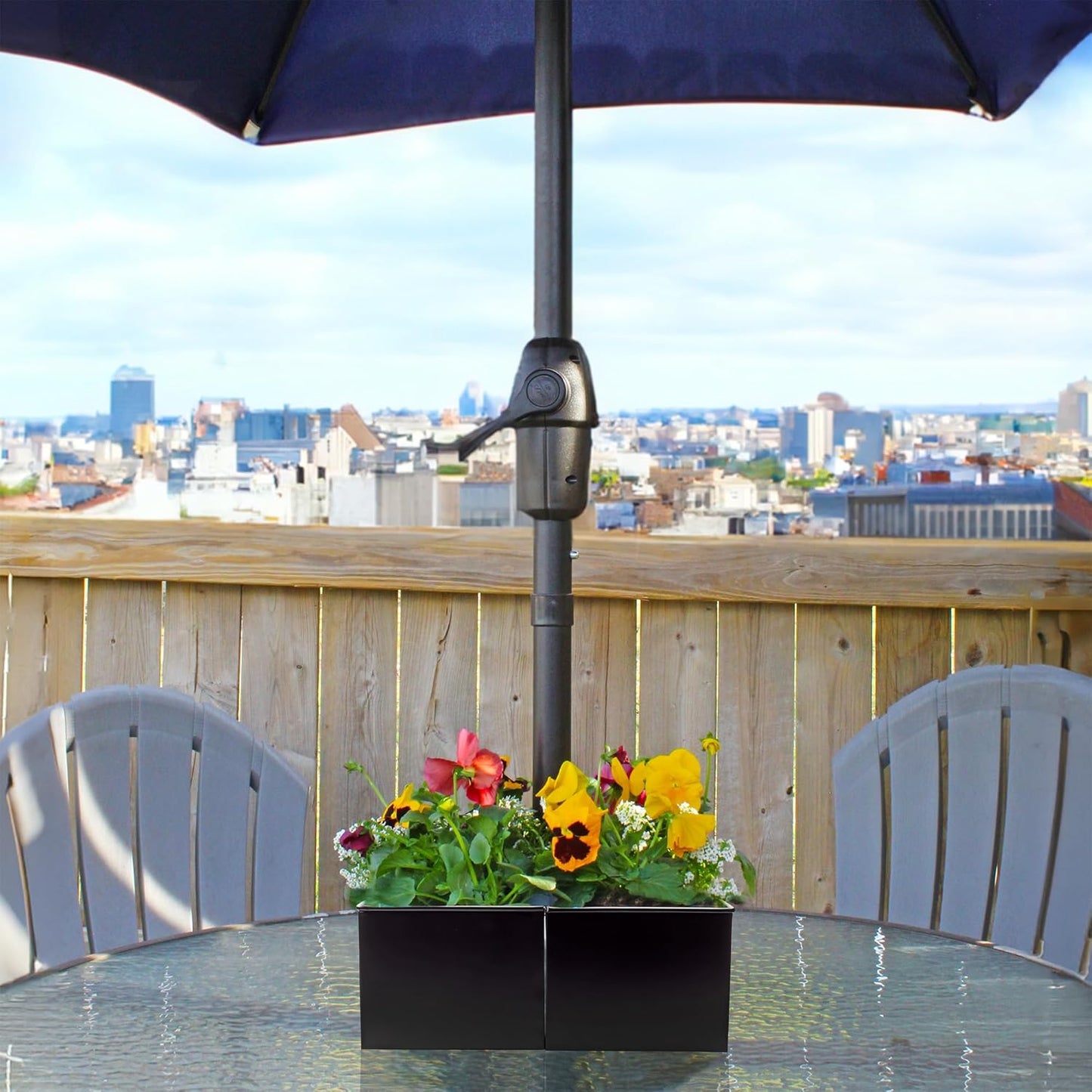 AuldHome Design Umbrella Planter for Patio Table (Black Square), w/Umbrella Hole, Enamelware Rectangular Planter Pots