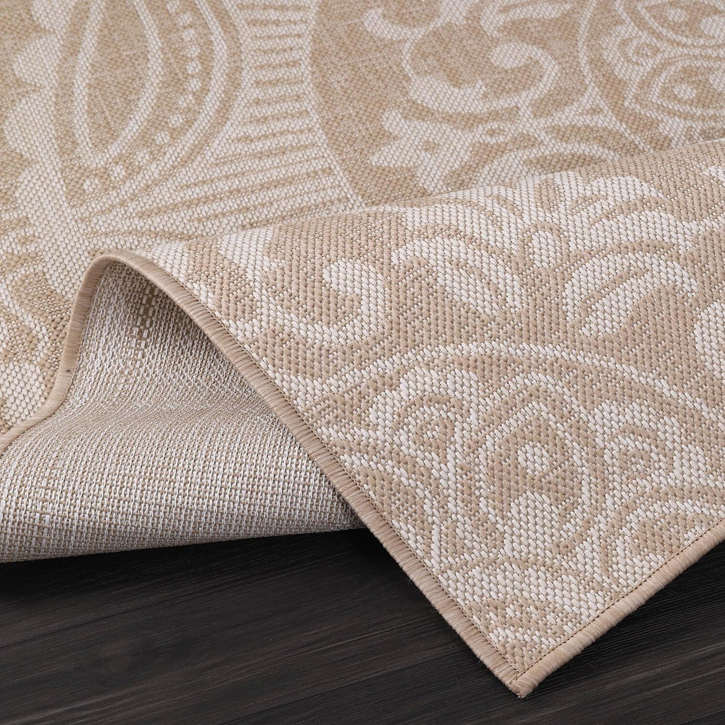 Medallion Outdoor Rug 9x12 Washable Outside Carpet for Indoor Patio Porch Waterproof Easy Cleaning Non Shedding Area Rugs Beige 9 x 12