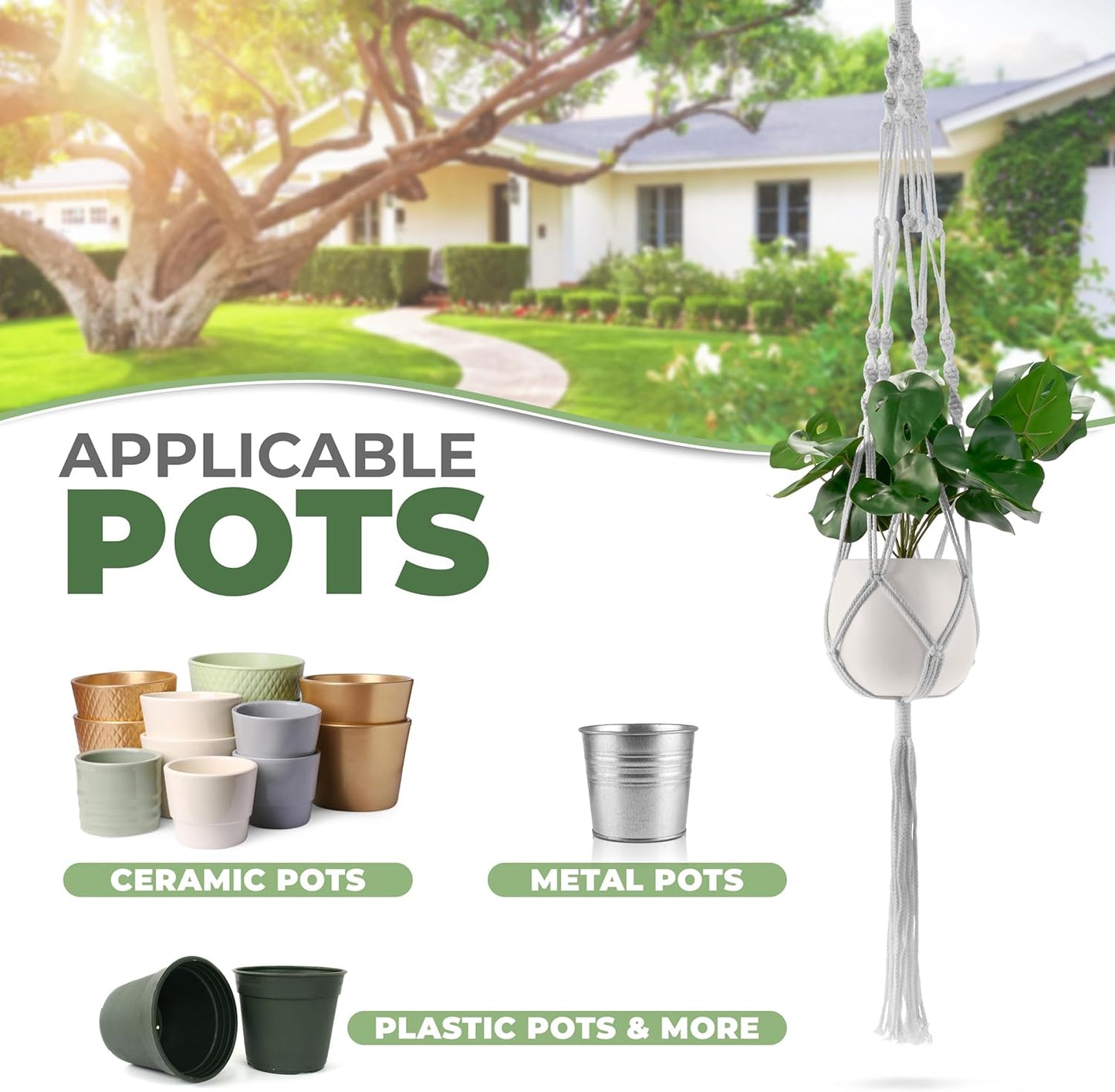 Sorbus Macrame Plant Hanger [4 Pack] Indoor Outdoor Hanging Plant Pots Cotton Rope, Elegant for Home, Patio, Garden