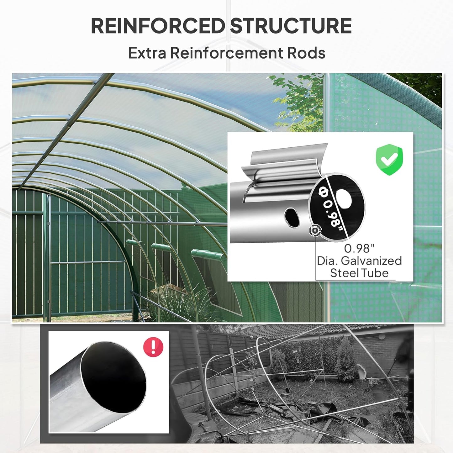 Outsunny 25' x 10' x 6.6' Walk-in Tunnel Greenhouse with Upgraded Structure, Outdoor Green House with 2 Hinged Doors, 10 Mesh Windows, Gardening Plant Warm House Tent, Green