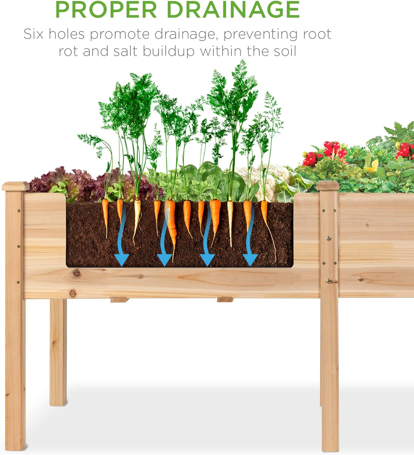 Best Choice Products 72x24x30in Raised Garden Bed, Elevated Wood Planter Box Stand for Backyard, Patio, Balcony w/Divider Panel, 6 Legs, 300lb Capacity - Natural