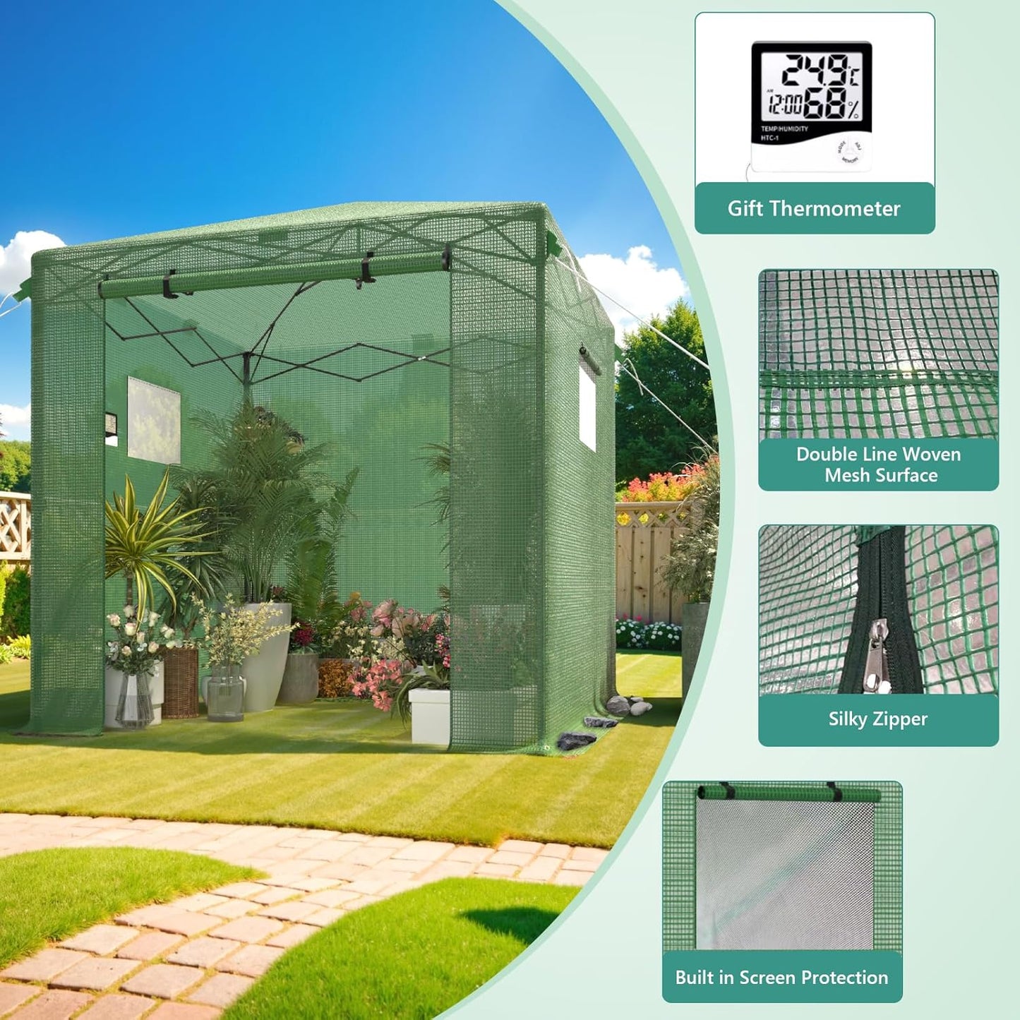 Pop Up Greenhouse 8x6FT, Pop Up Green House for Outdoors, Portable Greenhouses, Walk-in Greenhouses, Popup Greenhouse Kit, Easy Set Up