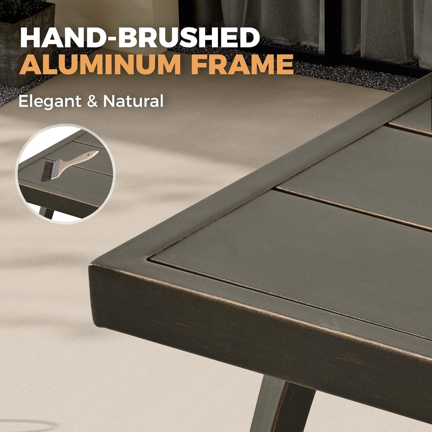 HAPPATIO Outdoor Dining Table for 6, Aluminum Rectangle Outdoor Dining Table with Umbrella Hole, All-Weather Aluminum Patio Dining Table for Garden Yard Poolside, Only Table, Black