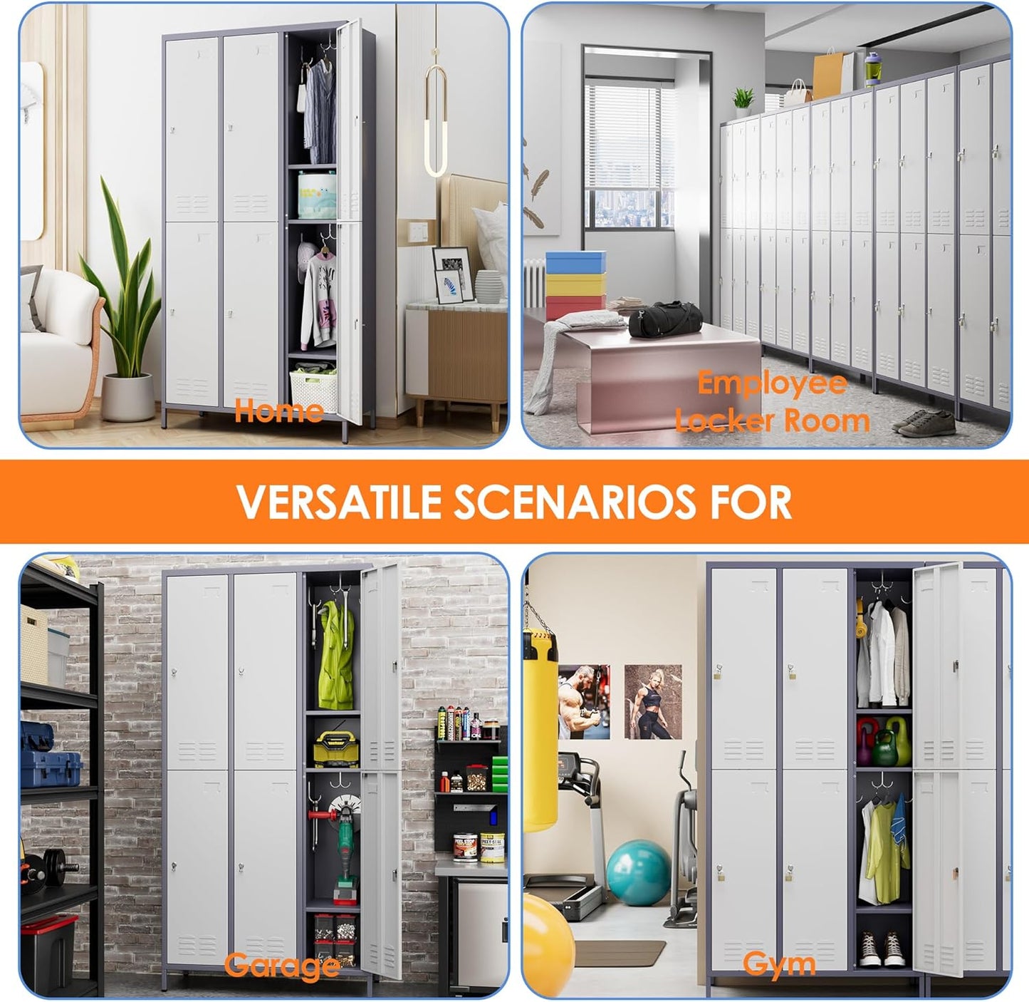 METAN Metal Locker for School Office Gym Bedroom,6 Doors Steel Storage Lockers Cabinet for Employees,Industrial Storage with 1 Shelf,Assembly Required,Gray White