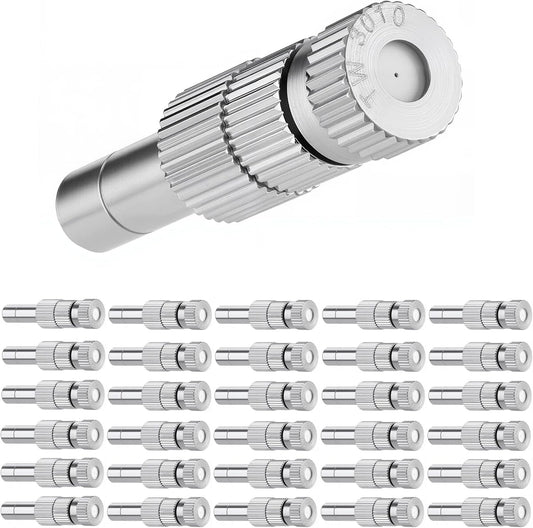 Mornajina 30 Pcs Brass Misting Nozzles Mister Replacement Nozzles with Filter Mesh Fit 1/4" Water Misting Nozzle Tees, 0.012"/0.3mm Orifice Misting System Heads Sprayer for Outdoor Cooling System