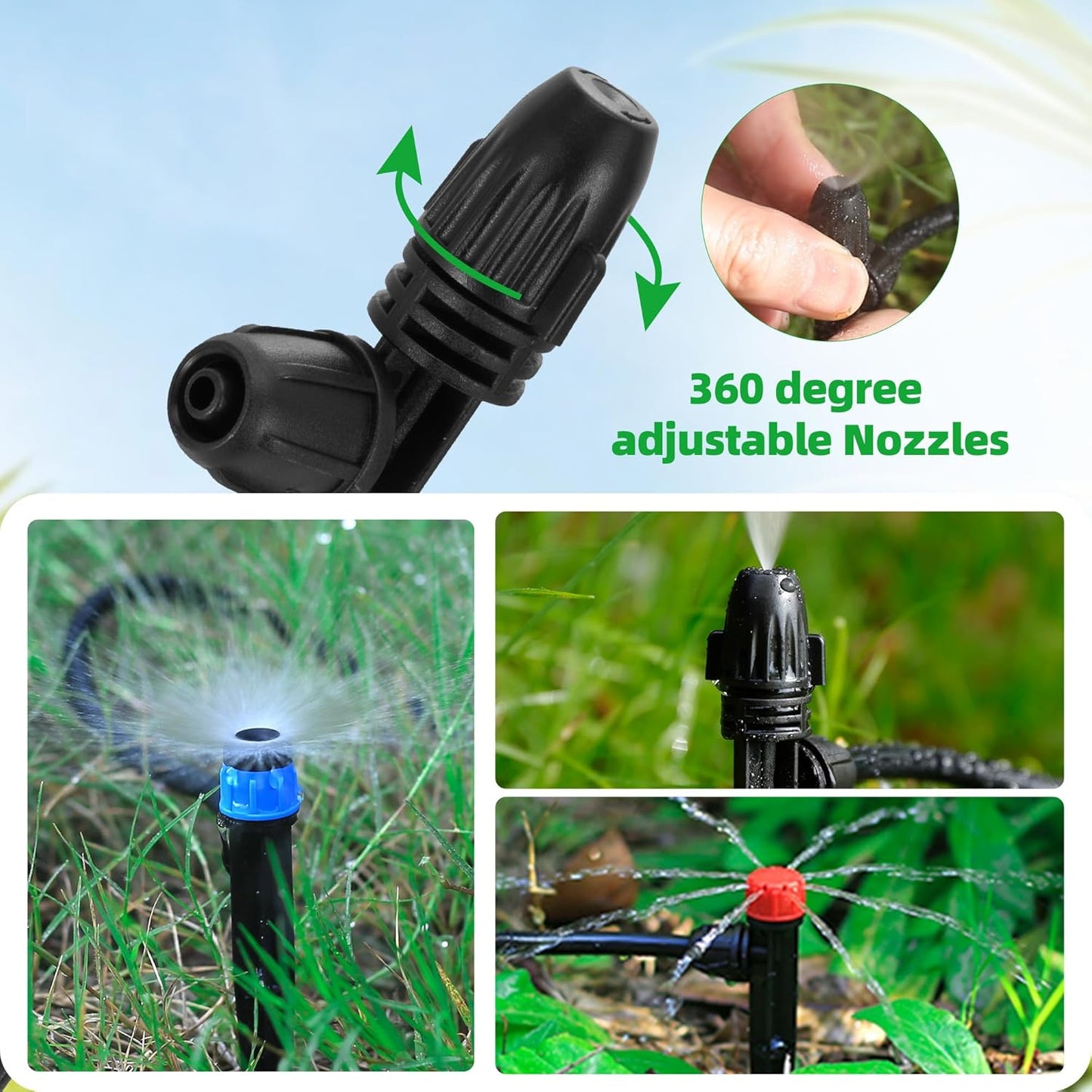 60 Pcs Drip Irrigation Sprayer Emitters for 1/4" Irrigation Tubing,Adjustable Water Flow Irrigation Misting Emitters Irrigation Drippers,3 Style Drip Micro Sprinkler Nozzles for Garden Water System