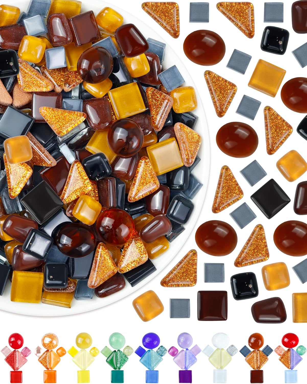 FIVEIZERO 420g Mosaic Tiles for Crafts - 280Pcs Glass Mosaic Kits, Mixed Shapes Mosaic Glass Pieces for Art, Irregular Tiny Mosaic Tile for DIY Projects, Home Decoration(Black)