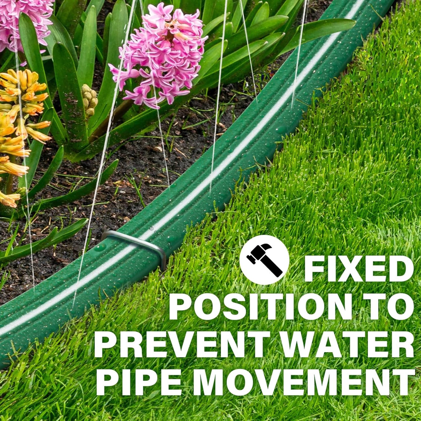 Jin&Bao Sprinkler Hose with Holes 15FT, Heavy Duty Watering Garden Hose, High-Efficiency Sprinklers System for Lawn and Garden with Staples