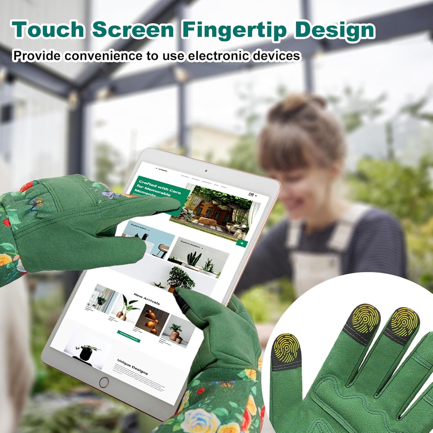 DLY Gardening Gloves,Leather Rose Gloves,Women's Long Gardening Glove for Garden Work and Yard Work,Durable and Comfortable(X-Large, Green